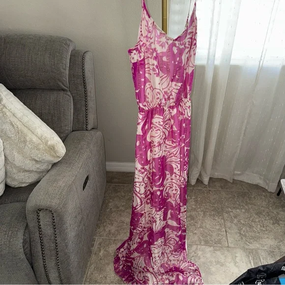 Lilly Pulitzer Maxi Dress Deanna SILK Va Voom Purp Wanderlast Pink LUREX - Picture 2 of 5